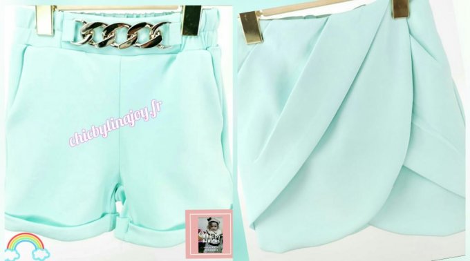 Short chaine ou jupe plissée vert d'eau 