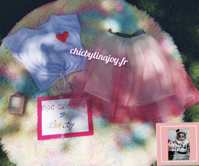 Crop Top coeur ou/et jupe rose tulle 