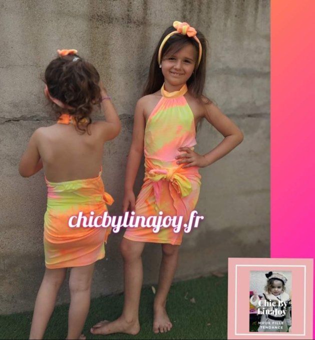 Ensemble robe et bandeau tie & Dye fluo 