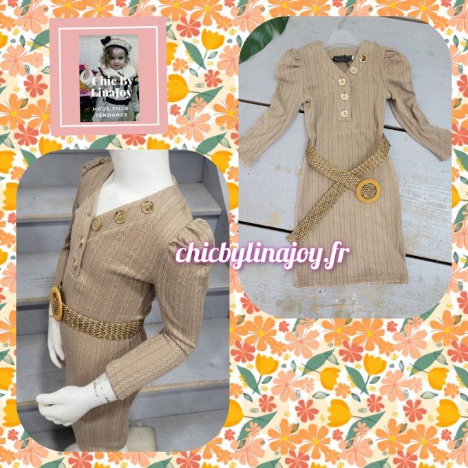 Ensemble beige robe et ceinture chic 